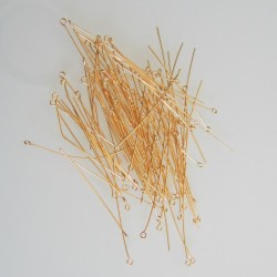 Eye Pin 50mm Gold Plated Brass 21ga - Pack of 100
