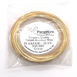 ParaWire 21ga Square Gold Finished and Silver Plated Copper  Wire - 7.6 Metres