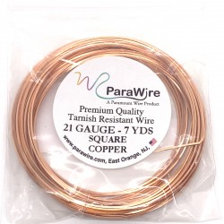 ParaWire 21ga Square Copper Wire with Anti Tarnish Coating - 6.4 Metres