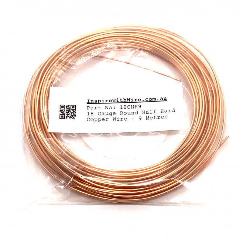 18 Gauge Round Half Hard Copper Wire - 9 Metres