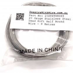 20 Gauge Stainless Steel Dead Soft Half Round Wire - 9 Metres