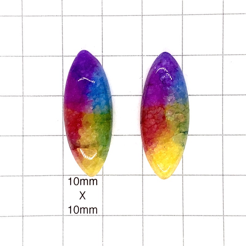 Rainbow Quartz Cabochon Pair - 32x12x8mm